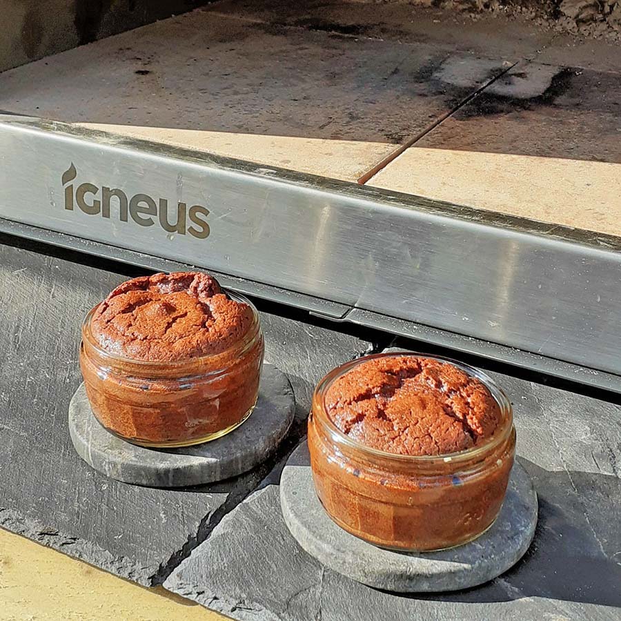 Igneus Classico wood fired pizza oven chocolate souffle