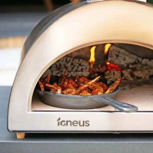 Igneus Classico wood fired pizza oven cooking chicken wings