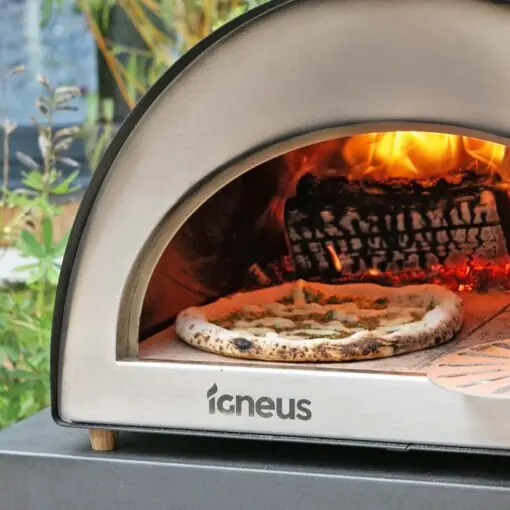 Igneus Classico wood fired pizza oven cooking chicken wings