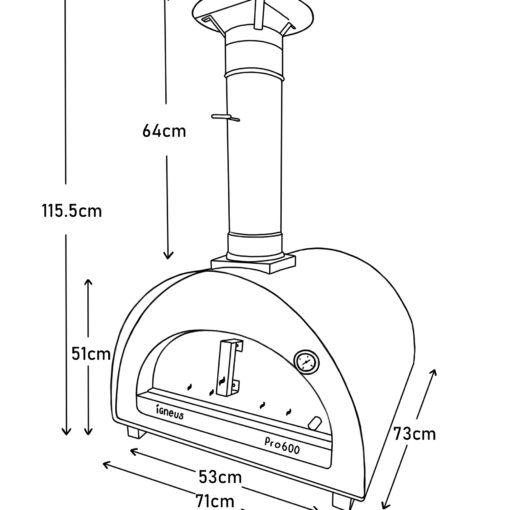 Igneus Pro 600 pizza oven - Measurements - Dimensions