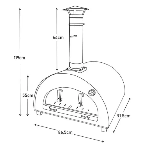 Igneus Pro 750 wood fired pizza oven - Dimensions