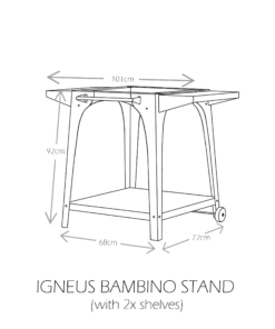 Igneus Bambino stand with 2x shelves - dimensions