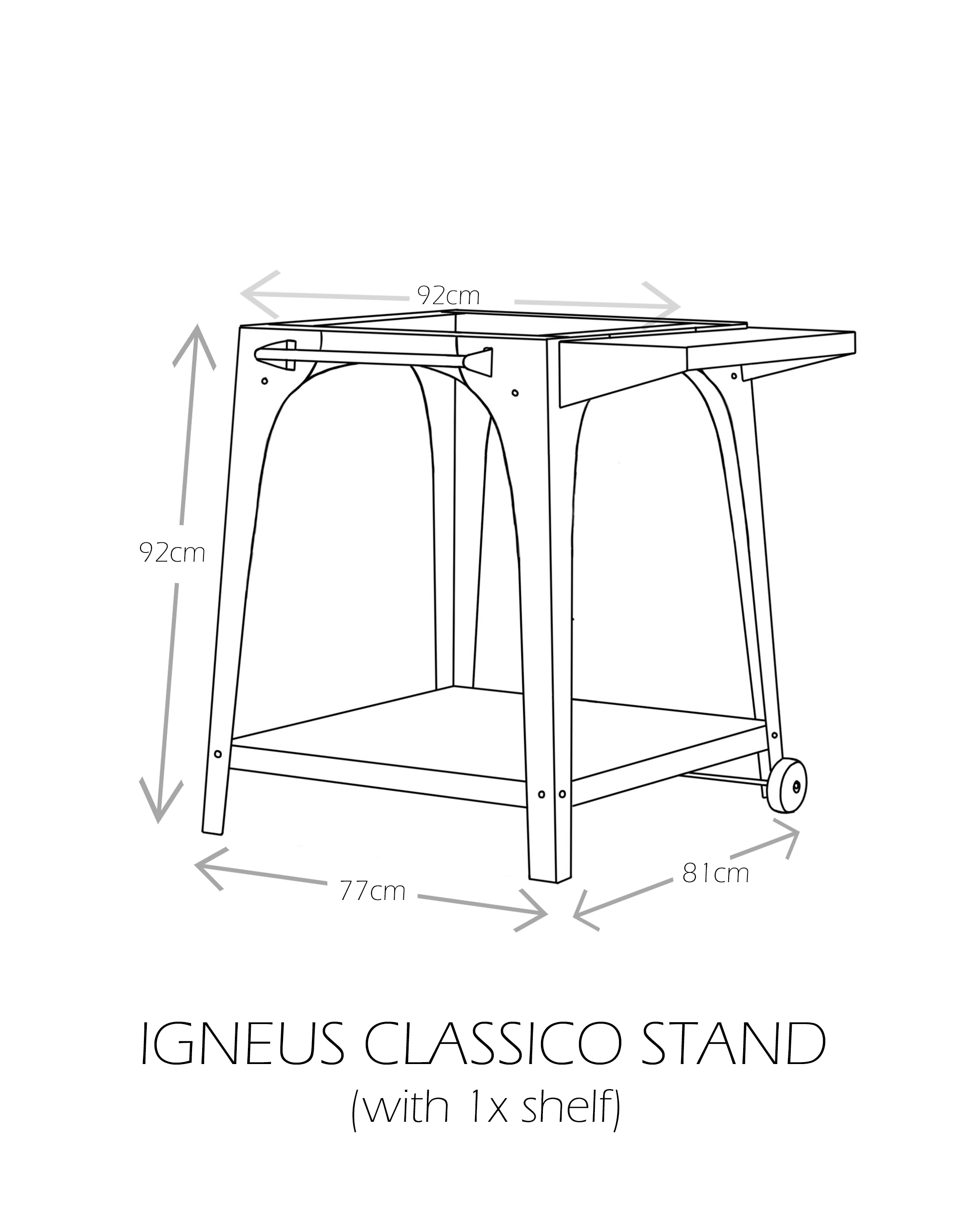 Igneus Classico Stand with 1x shelf - Dimensions