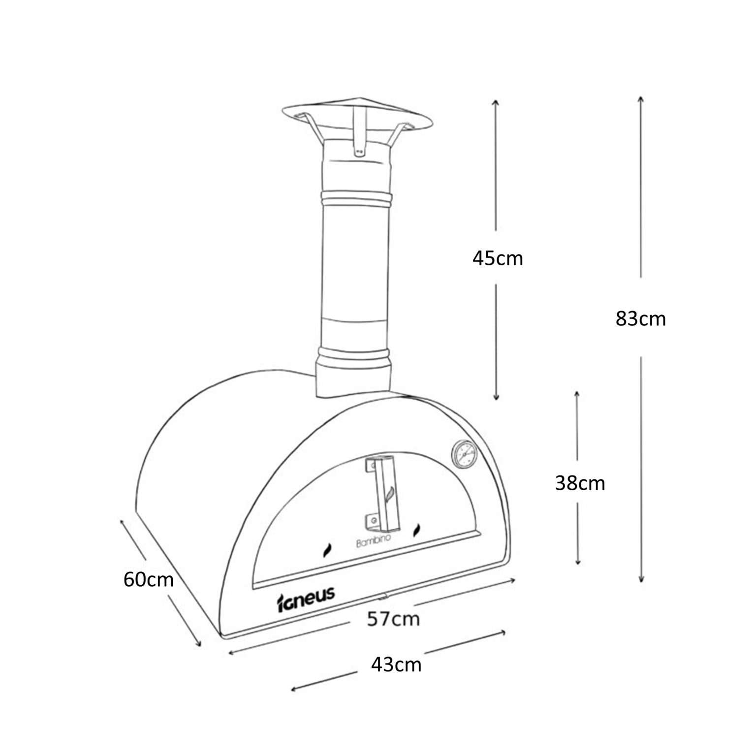 Igneus Bambino wood fired garden pizza oven dimensions