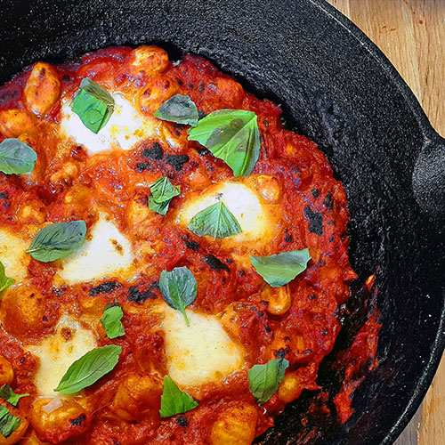 Wood Fired Gnocchi with tomato sauce and Mozzarella
