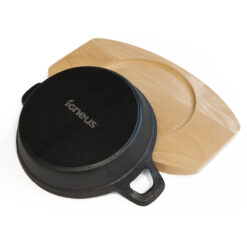 Igneus Pro Cast Iron Sizzler Pan with wooden serving board
