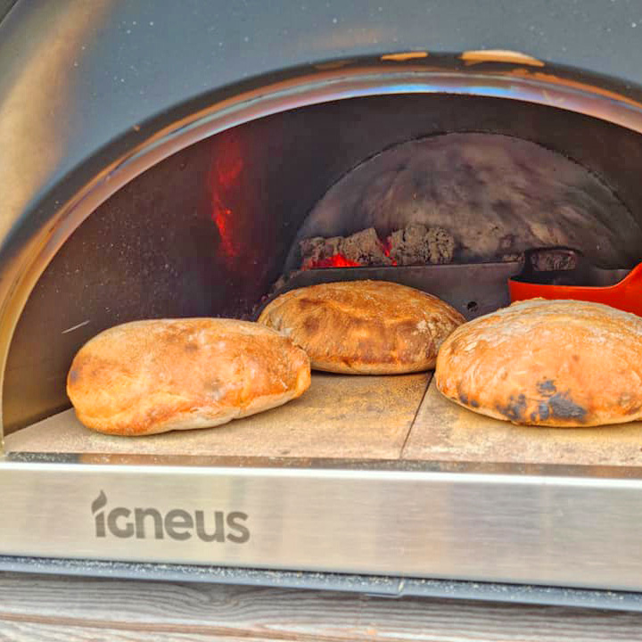Igneus Classico wood fired pizza oven food - loaves of bread