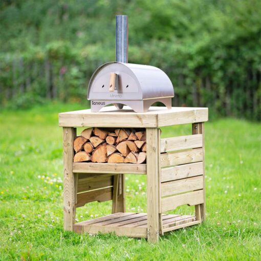 Wooden Pizza Oven Stand - Igneus Minimo wood fired pizza oven - shelves down -